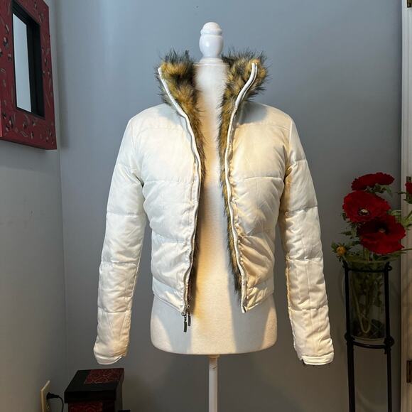 NEW Blanc Noir Faux Fur Reversible Puffer Winter Apres Ski Jacket Natural M NWT - Picture 15 of 16